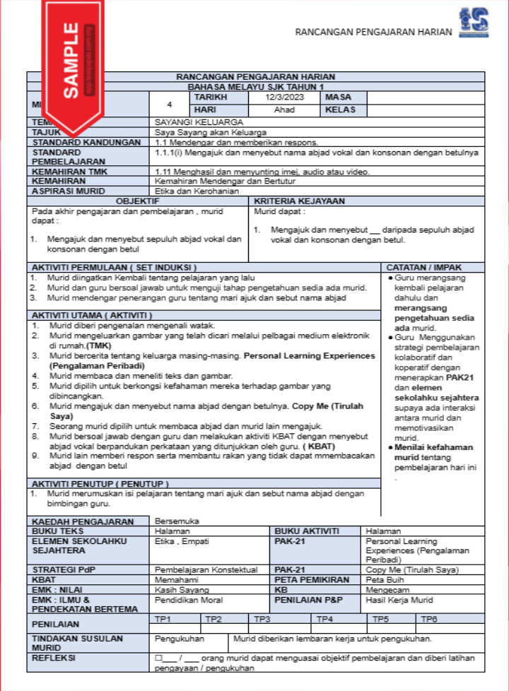 RPH BAHASA MELAYU TAHUN 1 2024 - DOCX.MY