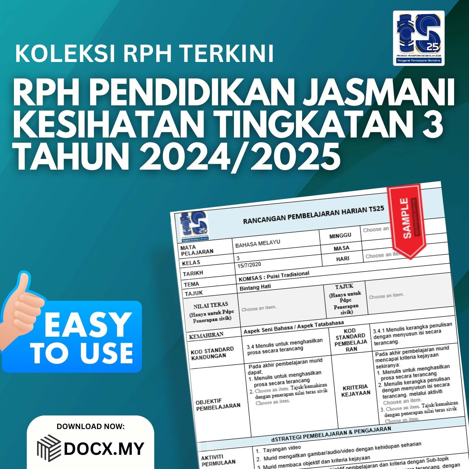 RPH PENDIDIKAN JASMANI KESIHATAN TINGKATAN 3 TAHUN 2024/2025 - DOCX.MY